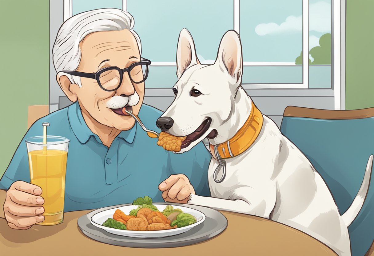 A senior dog eating probiotic-infused food, with a healthy digestive system